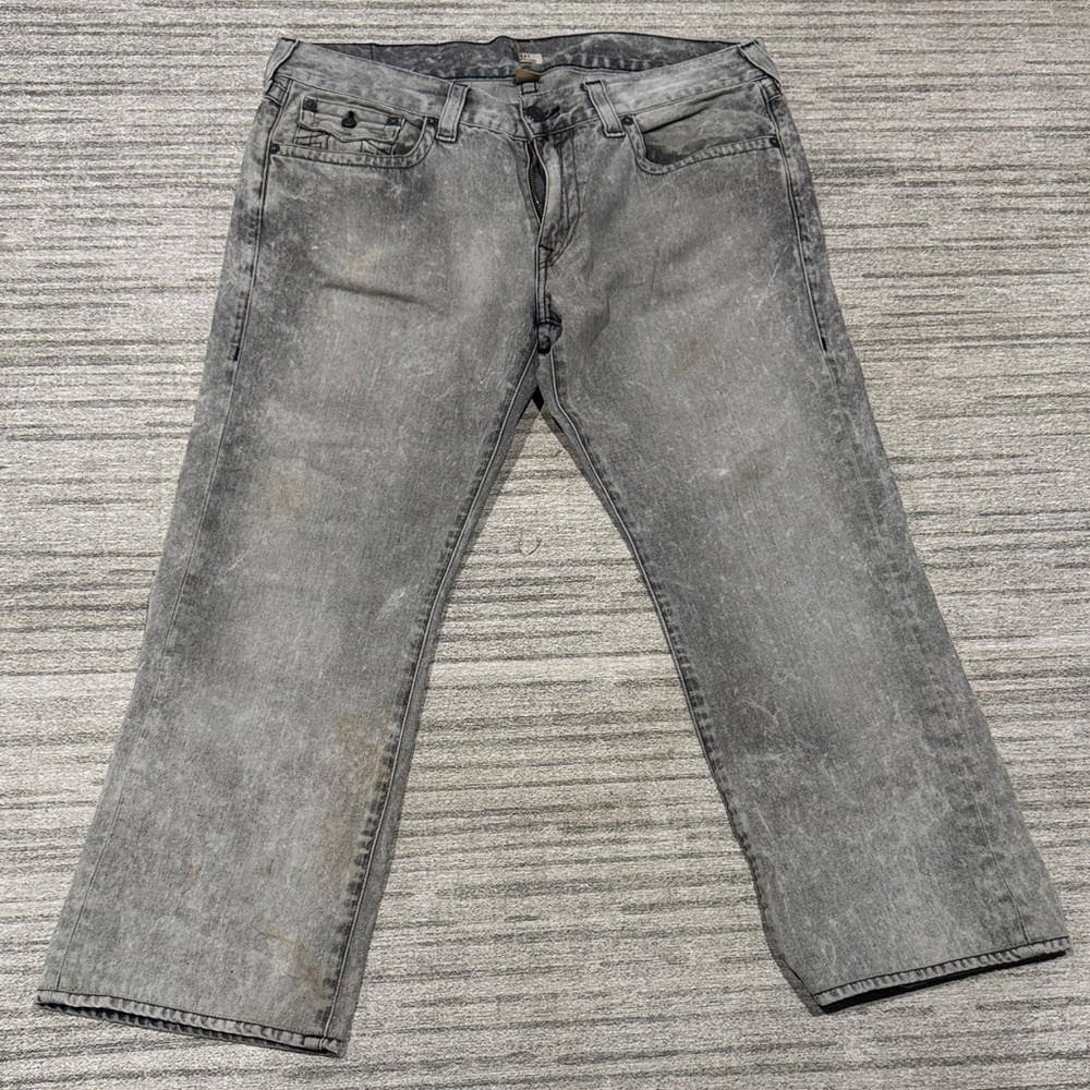 True Religion Men's Washed Gray Straight Jeans